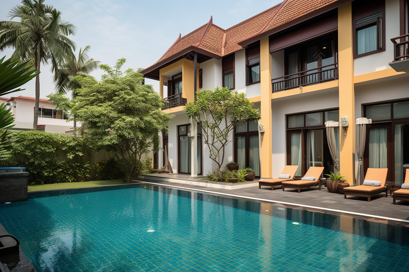 酒店外的庭院民宿外的游泳池背景图,高清,摄影图,摄影图片,图片大全,摄影图免费下载